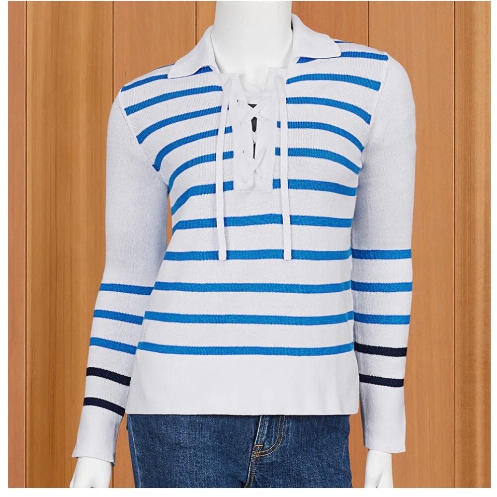 Kinross Lace-Up Polo Weekend Cotton Summer Collared Sweater Size Medium